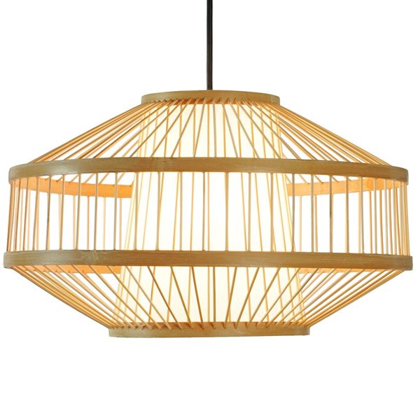 Luminaire suspendu de type lanterne par Vintiquewise moderne/contemporain de 15,75 po, naturel