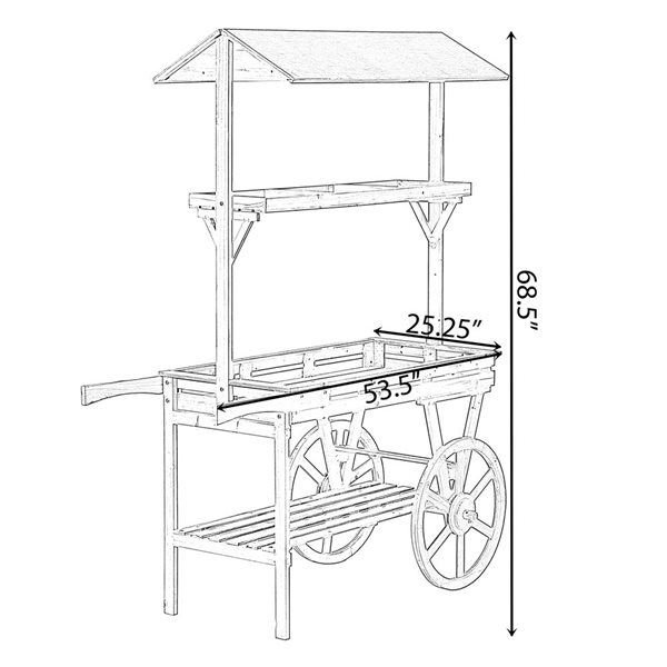 Vintiquewise Natural Redwood 3-Tier Plant Stand Cart with Wheels