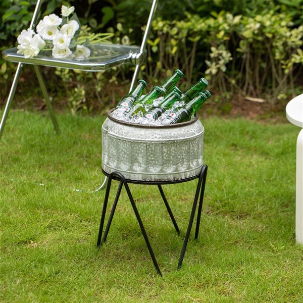 Vintiquewise 11.75-in Galvanized Metal Ice Bucket Beverage Cooler with Stand