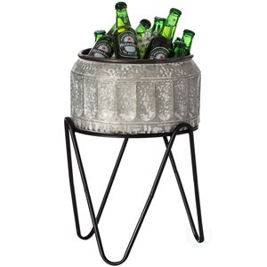 Vintiquewise 11.75-in Galvanized Metal Ice Bucket Beverage Cooler with Stand