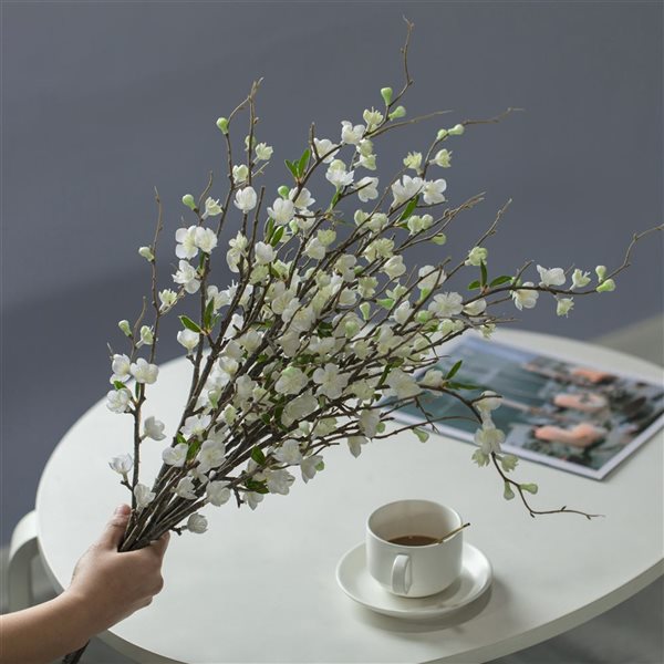 Uniquewise 36in White Artificial Cherry Blossom Branches Set of 5