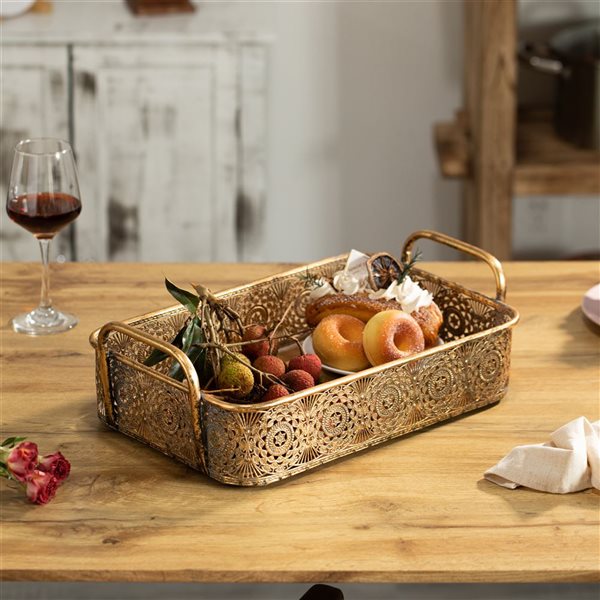 Vintiquewise 16-in x 10.5-in Small Gold Metal Rectangular Serving Tray  QI004435.S