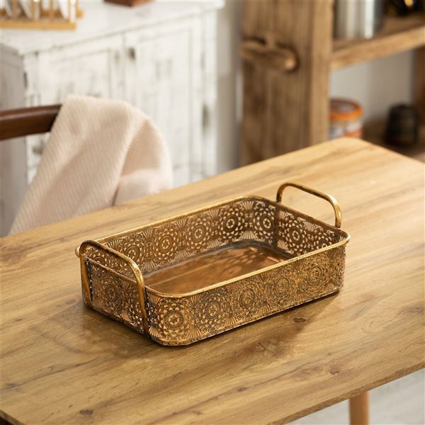 Vintiquewise 16-in x 10.5-in Small Gold Metal Rectangular Serving Tray  QI004435.S