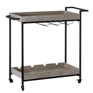 Vintiquewise 13-in x 32.5-in x 30-in Black Metal Base and Wood Top Bar Cart with Glass Holder and Wine Rack