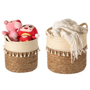 Vintiquewise 11.75-in W x 13.5-in H x 12-in D Brown Cotton Rope Baskets - Set of 2