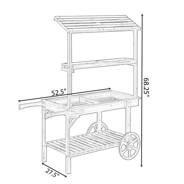 Vintiquewise 3-Tier Natural Redwood Plant Stand Cart with Wheels