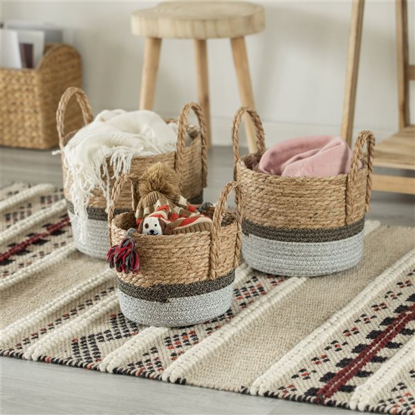 Lot De 11 Paniers Muraux Tissés à La Main - 8 Tailles (10 à 30 Cm) - Décoration Rustique Pour Salon, Chambre - Beige