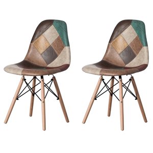 Fabulaxe Modern Brown Patchwork Fabric Dining Chairs - Set of 2
