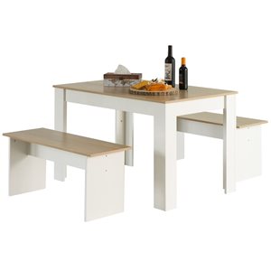 Table à manger Basicwise de 27,5 po x 43 po en bois blanc avec 2 bancs