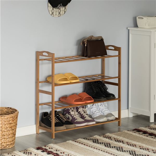 Basicwise 12-Pair Natural Wood Shoe Rack