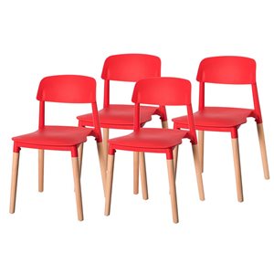 Fabulaxe Modern Red Plastic Dining Chairs - Set of 4
