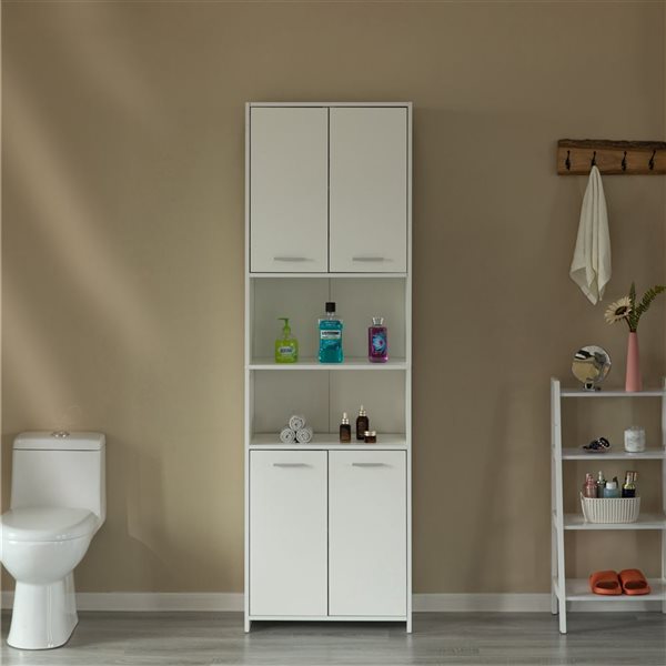 Basicwise 12-in x 76.75-in x 23.5-in White Freestanding Linen Cabinet