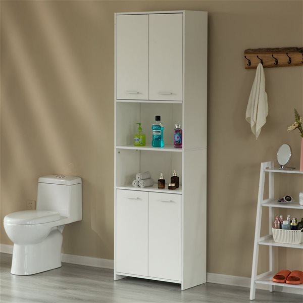 Basicwise 12-in x 76.75-in x 23.5-in White Freestanding Linen Cabinet