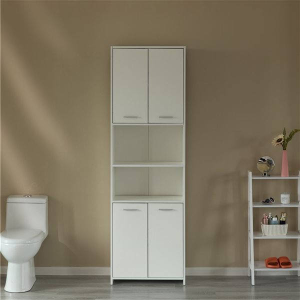 Basicwise 12-in x 76.75-in x 23.5-in White Freestanding Linen Cabinet