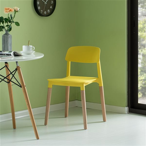 Fabulaxe Modern Yellow Plastic Dining Chairs Set of 4 RONA