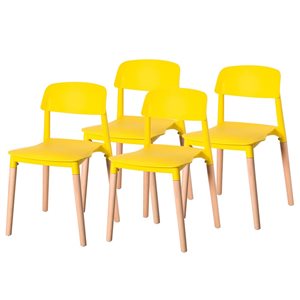 Chaises de salle à manger Fabulaxe modernes en plastique jaune, ensemble de 4
