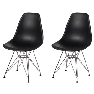 Fabulaxe Modern Black Plastic Dining Chairs - Set of 2