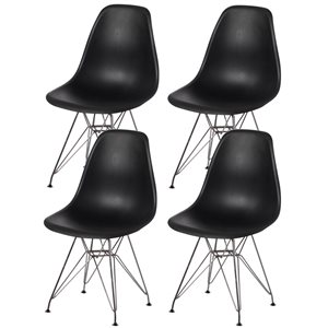 Fabulaxe Modern Black Plastic Dining Chairs - Set of 4