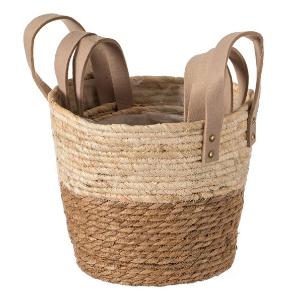 Vintiquewise 11.5-in W x 13.5-in H x 11-in D Brown Woven Straw Cord Baskets - Set of 3