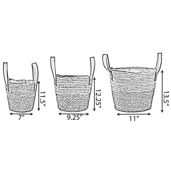 Vintiquewise 11.5-in W x 13.5-in H x 11-in D Brown Woven Straw Cord Baskets - Set of 3