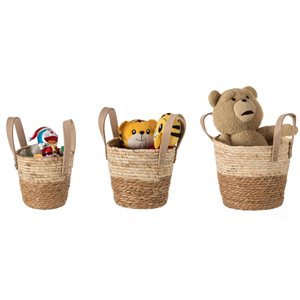 Vintiquewise 11.5-in W x 13.5-in H x 11-in D Brown Woven Straw Cord Baskets - Set of 3