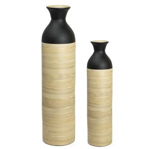 Grand vases Uniquewise de 31 po en bambou noir lustré et bambou naturel, ensemble de 2