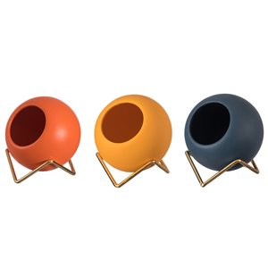 Fabulaxe 4.5-in Assorted Colours Ceramic and Metal Planters - Set of 3