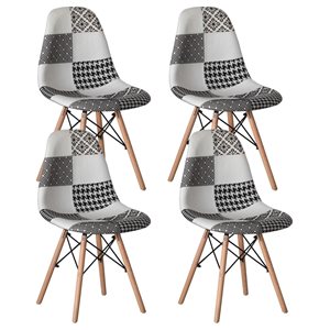 Fabulaxe Modern Grey Patchwork Fabric Dining Chairs - Set of 4