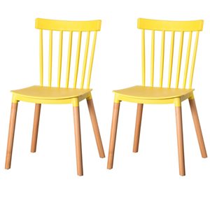 Fabulaxe Modern Yellow Plastic Dining Chairs - Set of 2