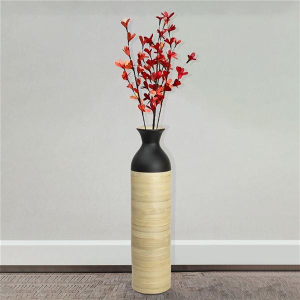 Grand vase Uniquewise de 31 po en bambou noir lustré et bambou naturel