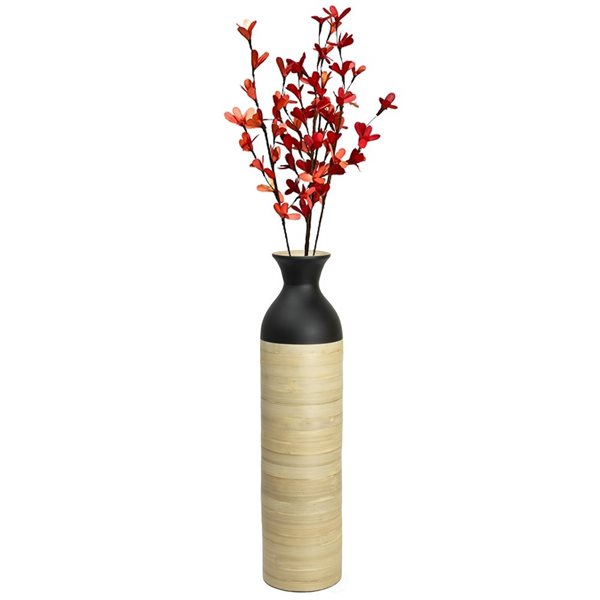 Grand vase Uniquewise de 31 po en bambou noir lustré et bambou naturel