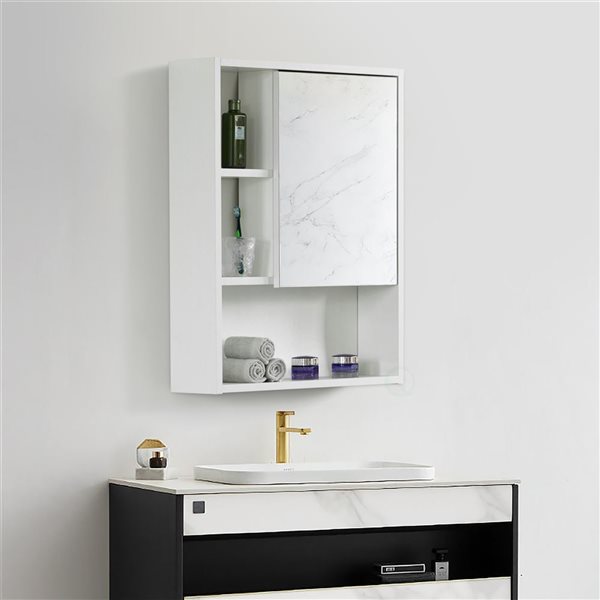 Basicwise 23.75-in x 30-in White Mirrored Medicine Cabinet