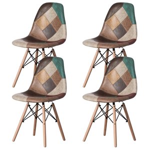 Fabulaxe Modern Brown Patchwork Fabric Dining Chairs - Set of 4