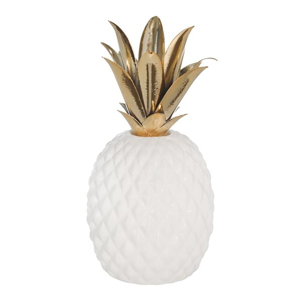 Sagebrook Home White Ceramic/Metal Contemporary Pineapple Vase