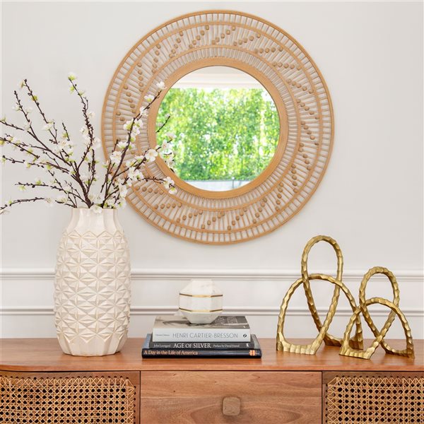 Sagebrook Home 36-in x 1-in Round Brown Framed Wall Mirror