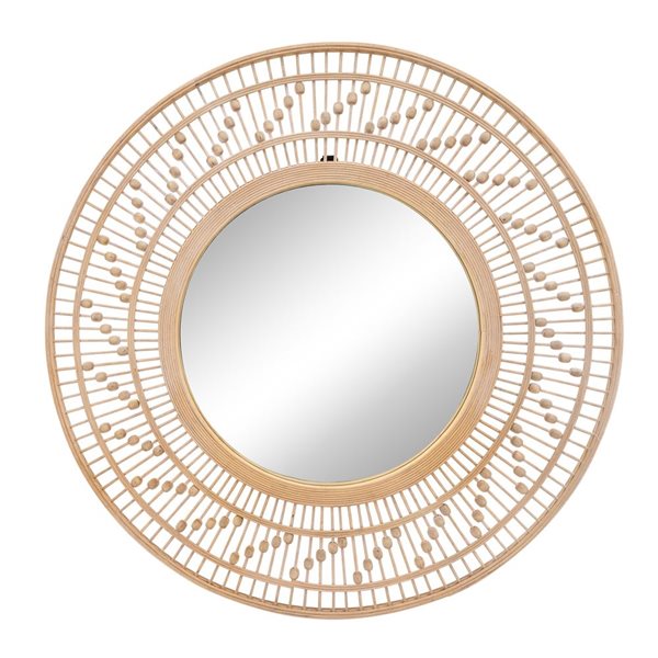 Sagebrook Home 36-in x 1-in Round Brown Framed Wall Mirror