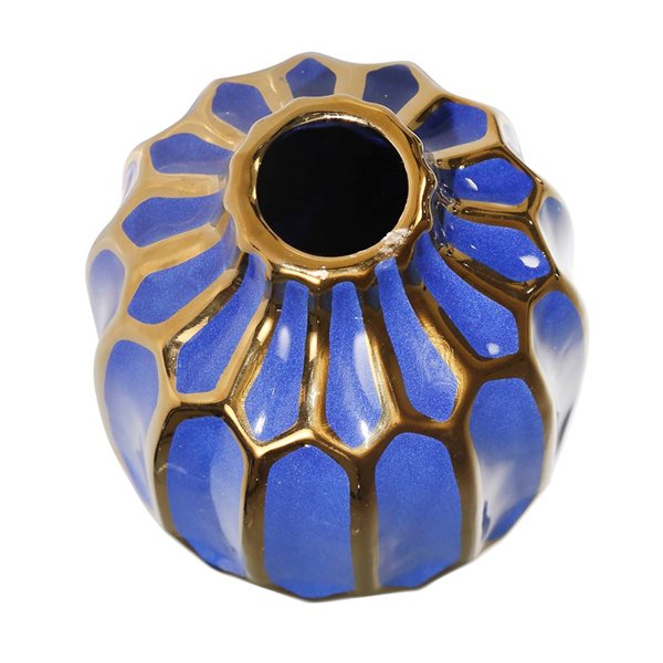 Sagebrook Home Blue/Gold Ceramic Modern Vase