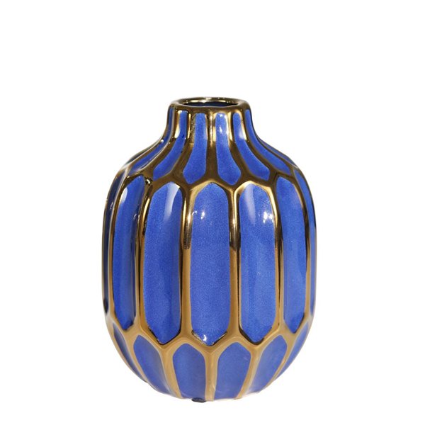 Sagebrook Home Blue/Gold Ceramic Modern Vase