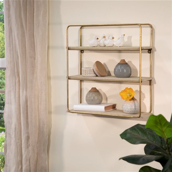 Sagebrook Home 18-in x 19-in x 6-in Gold Metal/Wood Wall Shelf