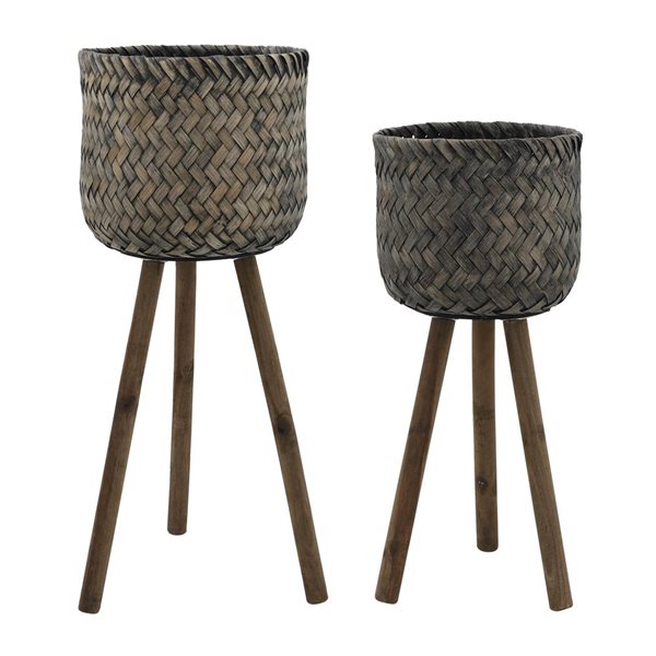 Sagebrook Home 12-in x 23-in Brown/Black Bamboo Planter - 2-Pack