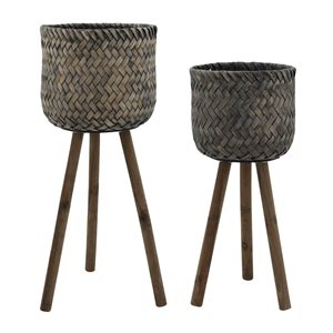 Sagebrook Home 12-in x 23-in Brown/Black Bamboo Planter - 2-Pack