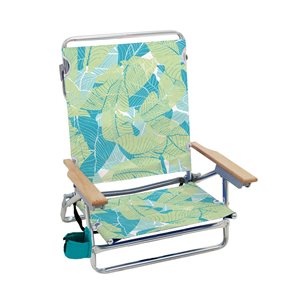 Chaise de plage pliante Rio Classic bleu et vert à 5 positions avec barre à serviettes