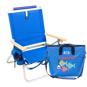 Chaise sac à dos pliante Rio bleue avec sac fourre-tout