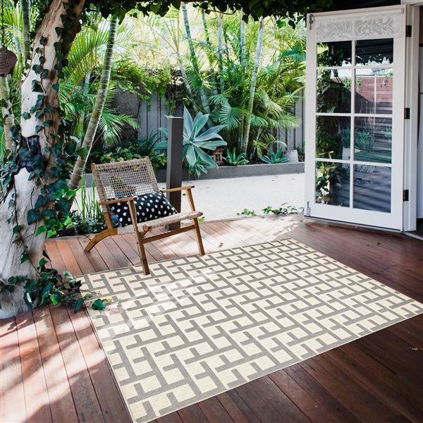 Ecarpet Villa 5-ft x 7-ft Light Grey Rectangular Indoor/outdoor Geometric Area Rug