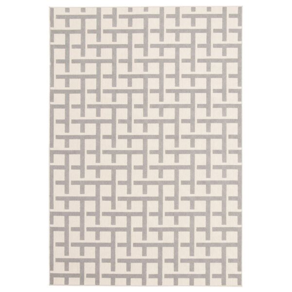 Tapis d'intérieur/extérieur Villa rectangulaire 5 pi x 7 pi au motifs géométriques gris pâle par Ecarpet