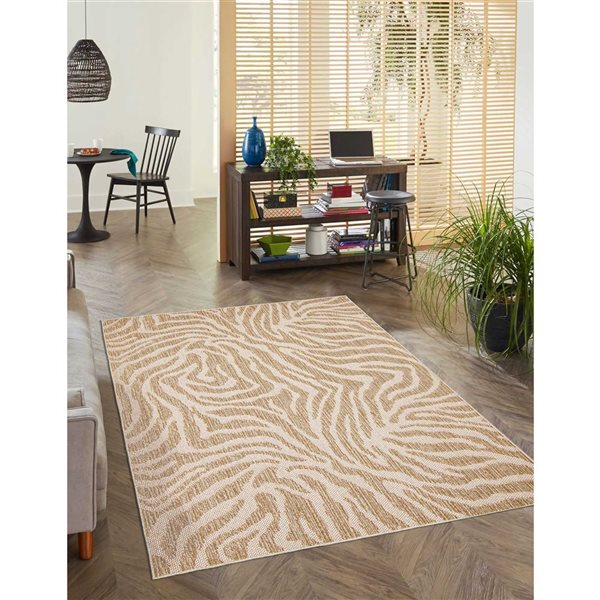 Tapis d'intérieur Zendaya rectangulaire 4 pi x 6 pi au motifs abstraits taupe par Ecarpet