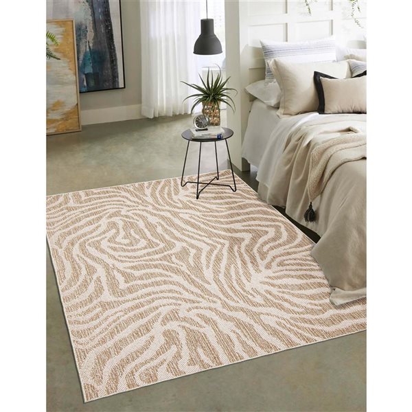 Tapis d'intérieur Zendaya rectangulaire 4 pi x 6 pi au motifs abstraits taupe par Ecarpet