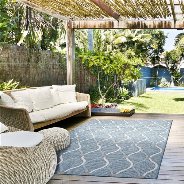 Ecarpet Veranda Abstract 7-ft x 10-ft Light Blue Rectangular Indoor/outdoor Trellis Area Rug