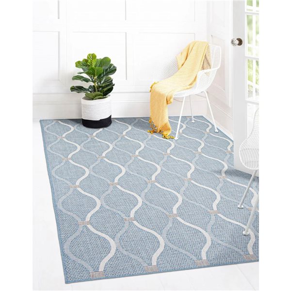 Ecarpet Veranda Abstract 7-ft x 10-ft Light Blue Rectangular Indoor/outdoor Trellis Area Rug