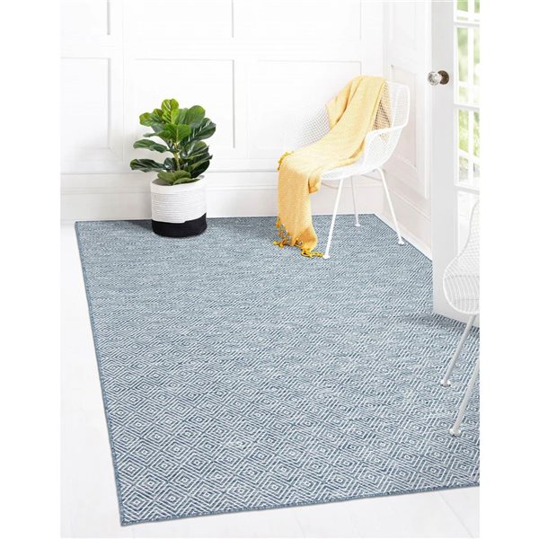 Tapis d'intérieur/extérieur Veranda Diamond rectangulaire 7 pi x 10 pi au motifs géométriques bleu par Ecarpet